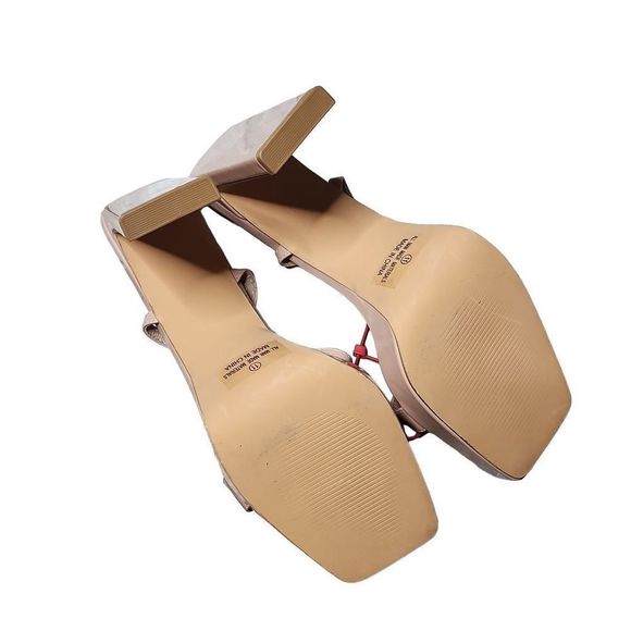 Lulu's nude square toe strappy ankle square heel pumps - Picture 5 of 5